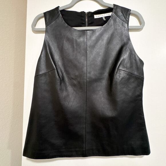 Trina Turk Black Leather Sleeveless Top Size 6 | Genuine Leather Shell - Picture 1 of 6